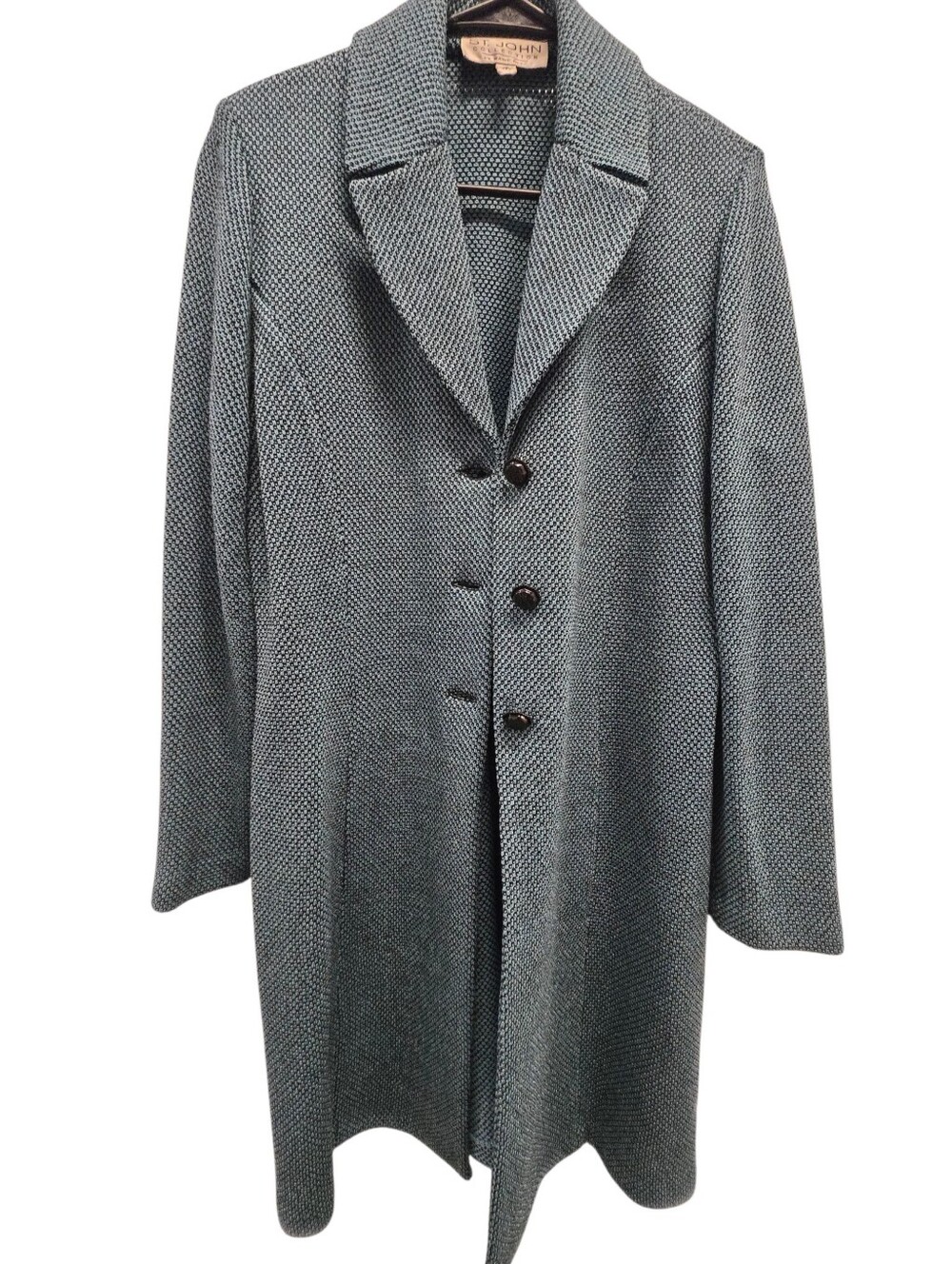 St. John Collection Blue Textured Knit Long Coat SZ 10